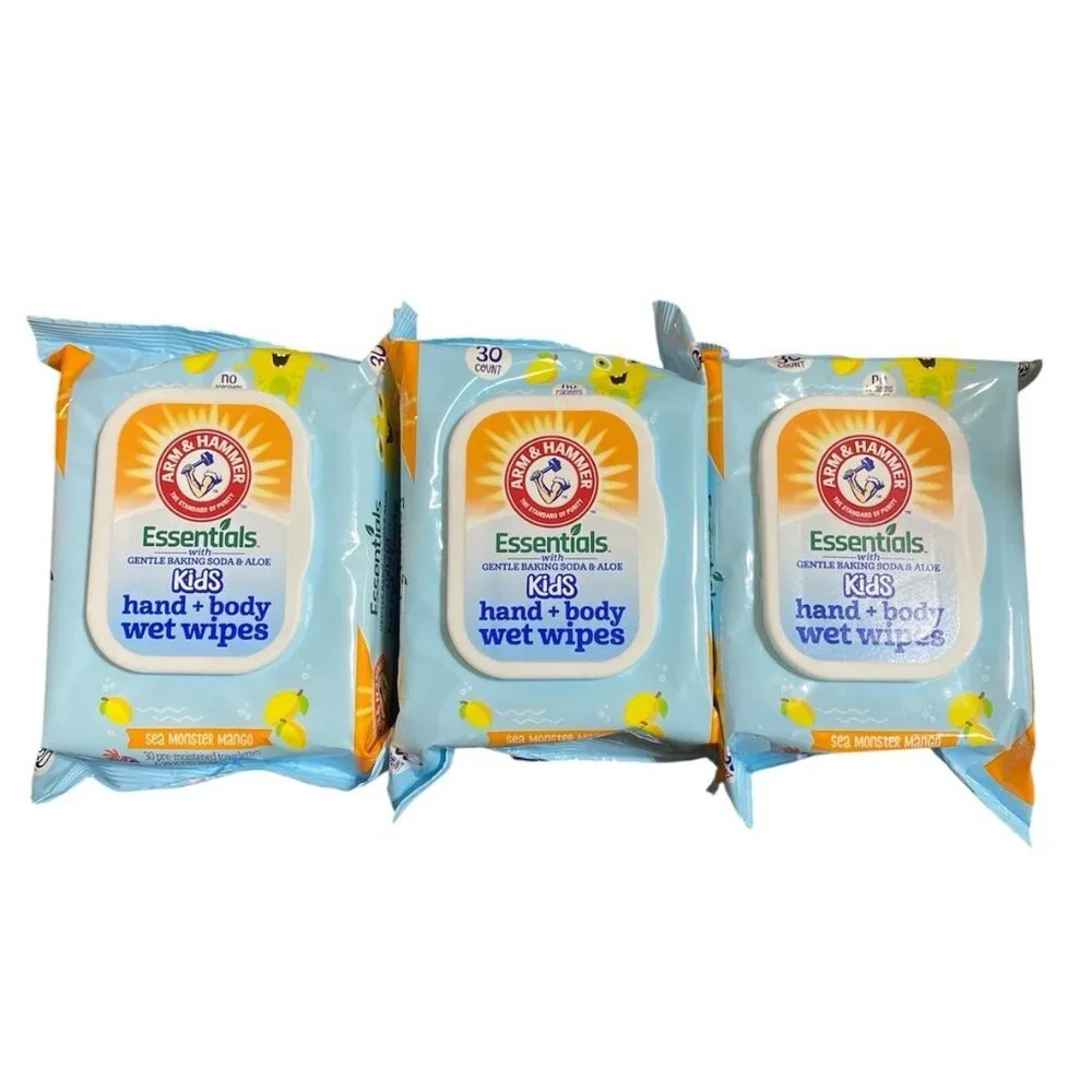 Arm & Hammer Essentials Kids Wet Wipes Sea Monster Mango 30 Ct Lot of 3